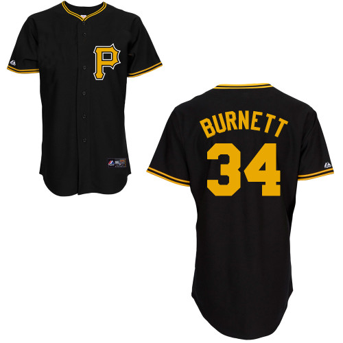 A-J Burnett #34 Youth Baseball Jersey-Pittsburgh Pirates Authentic Alternate Black Cool Base MLB Jersey